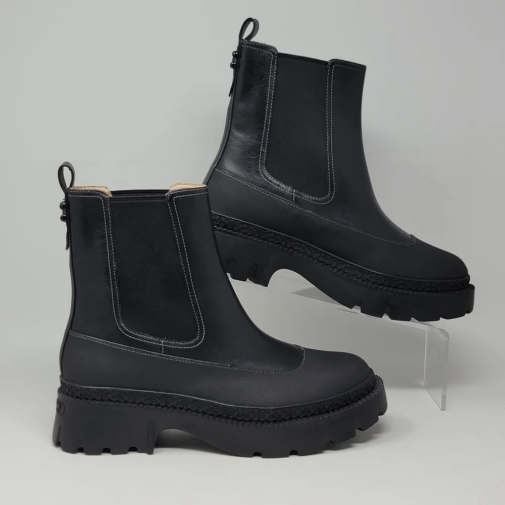 Coach Women's Pull Up Bootie Jayla Leather Bootie Size 9.5 B Black Chunky New